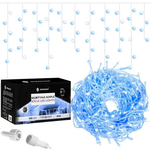 Springos Zavesa s Kapljicama, 300 LED, 12m, Plava + Bijela Slike