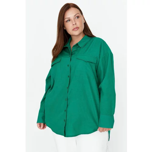 Trendyol Curve Green Woven Pocket Poplin Shirt