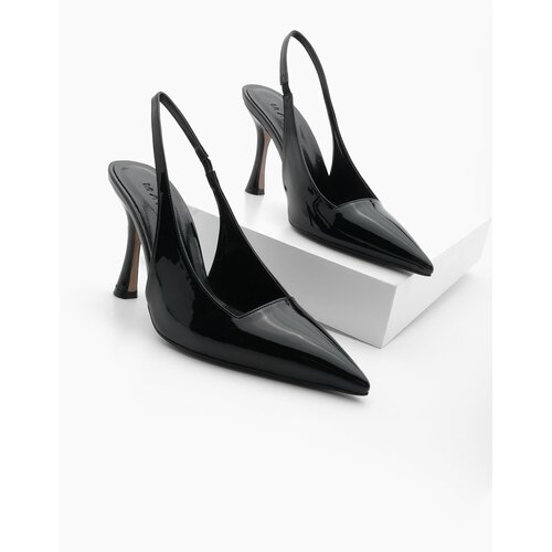 Marjin Women's Stiletto Pointed Toe Scarf Thin Heel Heel Shoes Vedin Black Patent Leather Slike