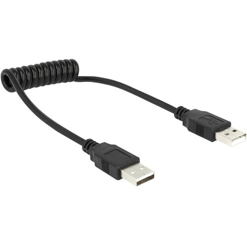 Delock USB kabel USB 2.0 USB-A vtič\, USB-A vtič 0.60 m črna spiralni kabel 1937078, (20419506) Slike