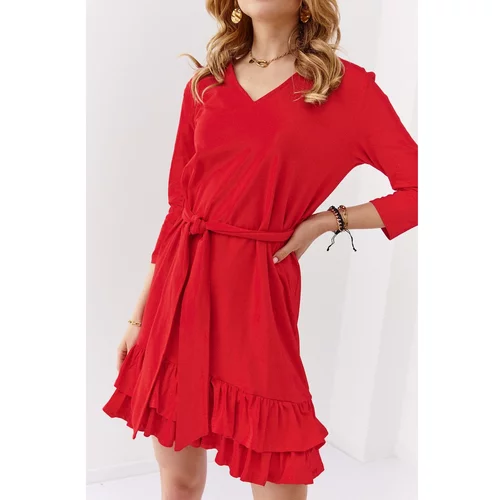 Fasardi Plain dress with frills and a red belt