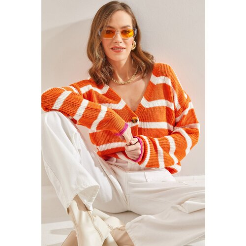 Bianco Lucci Women&amp;#039;s White Striped Cardigan Slike