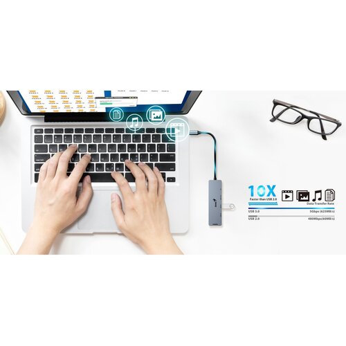 Genius UH-500 5-u-1 USB Hub srebrne boje Slike