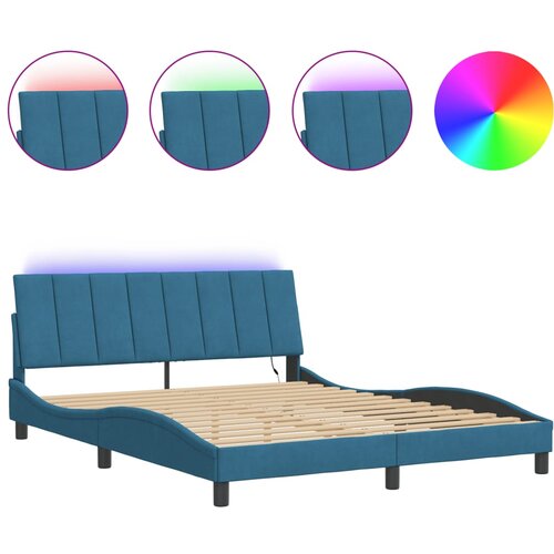 VidaXL Posteljni okvir z LED lučkami moder 200x200 cm žamet, (21086487) Slike