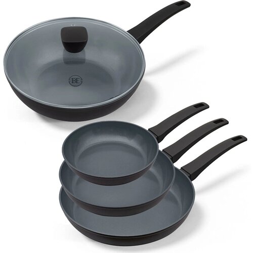  BE Living Set 3 tave 20-24-28 cm + wok s poklopcem 28 cm Delight Black Slike