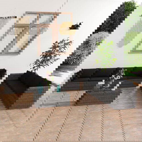 The Living Store Vrtna sedežna garnitura 9-delna z blazinami poli ratan siva - Vrtna Sedežna Garnitura, (21423157) Cene