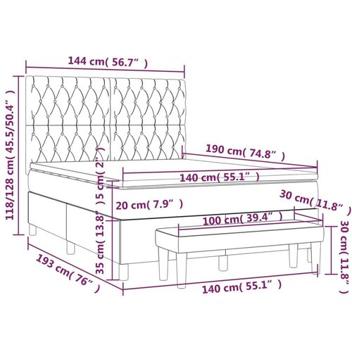  Krevet s oprugama i madracem tamnosmeđi 140 x 190 cm od tkanine Slike