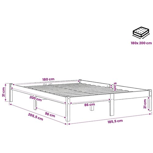  Okvir za krevet od masivnog drva 180 x 200 cm veliki bračni Slike
