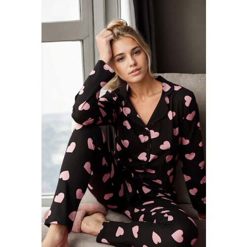 Dewberry 43103 Buttoned Women Pyjama Set-BLACK Cene