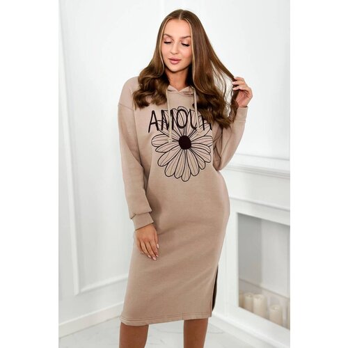 Kesi Long insulated dress with dark beige embroidery Slike