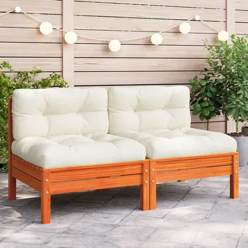 vidaXL Vrtna sofa bez naslona za ruke s jastucima smeđa od borovine