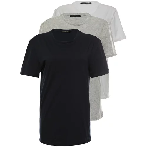 Trendyol Multicolor Men's Basic Slim Fit 100% Cotton 3-Pack Crew Neck Short Sleeved T-Shirt