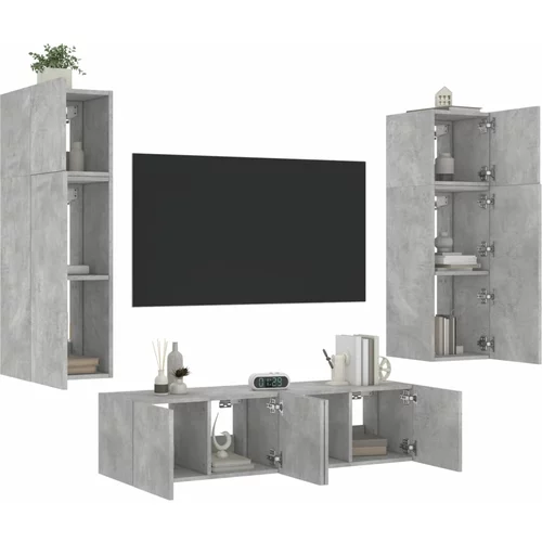 vidaXL Komplet TV omaric LED 6-delni betonsko siv inženirski les