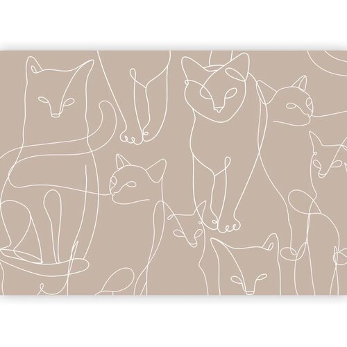  Foto tapeta - Cat lineart - minimalist sketches of white cats on beige background 500x350 Standard Slike