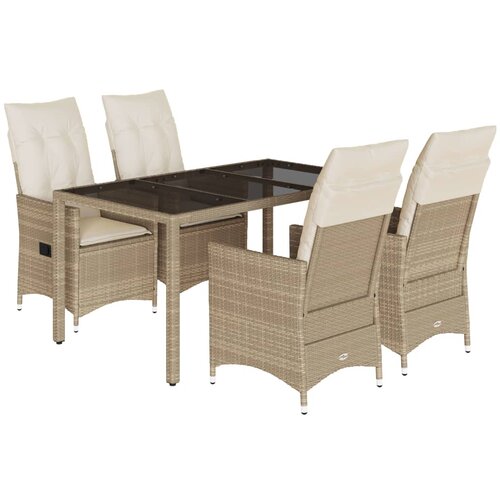 5-dijelni vrtni blagovaonski set od poliratana s jastucima bež 150 x 90 x 75 cm Slike