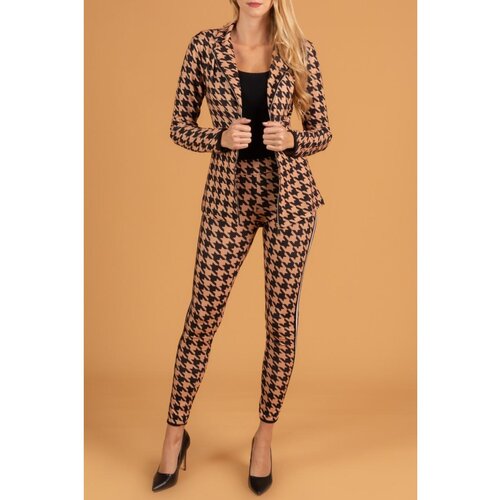 Fenzy Eleganten Hlačni Kostim S Pepita Vzorcem Miriama, Črno-Rjav Slike
