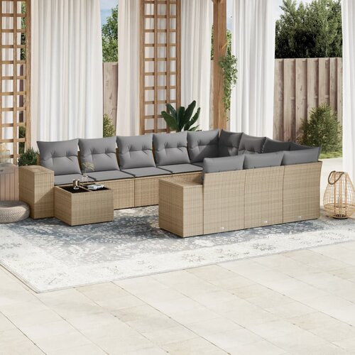 vidaXL 11-dijelni set vrtnih sofa od poliratana s jastucima bež Cijene