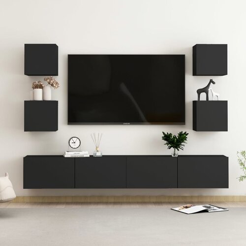 The Living Store Komplet TV omaric 6-delni črna iverna plo&amp;scaron;ča - TV Omarica, (21375627) Slike