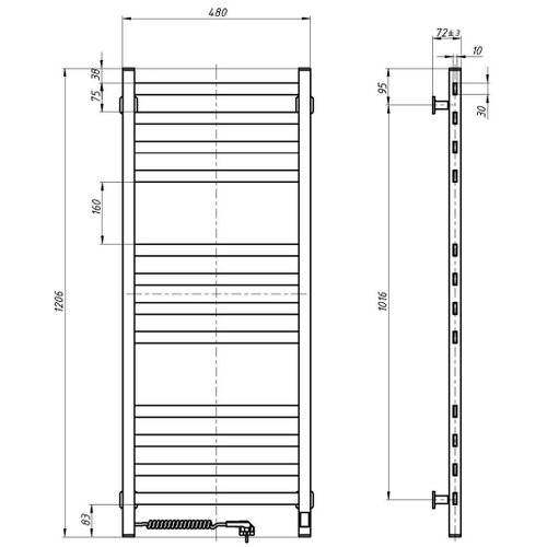  Kupatilski pe&amp;scaron;kirni ljestvičasti radijator sa termostatom AVANGARD 227W 120x48cm, crni, desni Slike