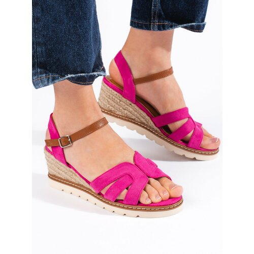 Shelvt Women's pink wedge sandals Cene