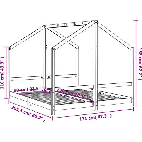  Okvir za dječji krevet crni 2x(80x200) cm masivna borovina Slike
