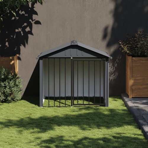VidaXL Kućica za pse s krovom crna 117 x 103 x 102 cm pocinčani čelik Slike