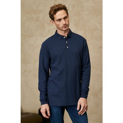 ALTINYILDIZ CLASSICS Men's Navy Blue Slim Fit Slim Fit 100% Cotton Polo Neck Combed Cotton T-Shirt Slike
