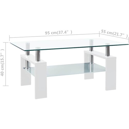  Stolić za kavu bijeli i prozirni 95x55x40 cm od kaljenog stakla Slike