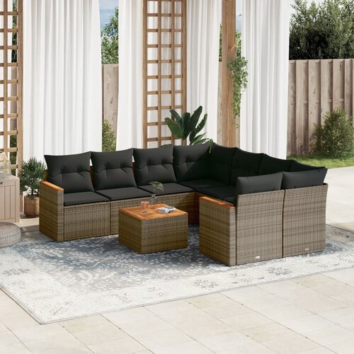 vidaXL 9-dijelni set vrtnih sofa od poliratana s jastucima sivi Cijene