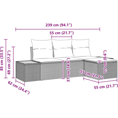 VidaXL set od 4 komada vrtnog kauča s jastučićima crni poli ratan akacija Slike
