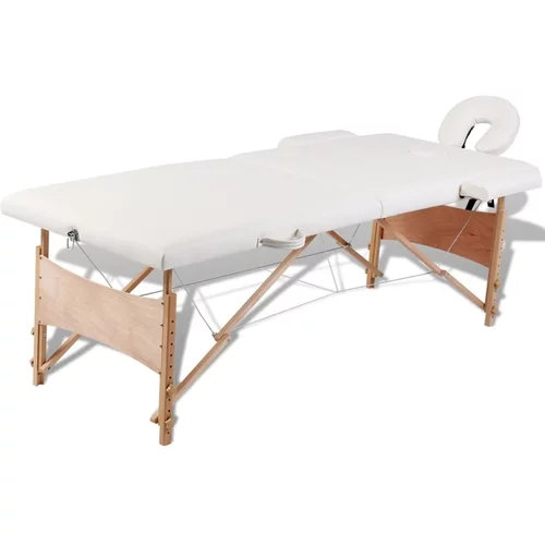  Krem bela zložljiva masažna miza z 2 območji in lesenim okvirjem
