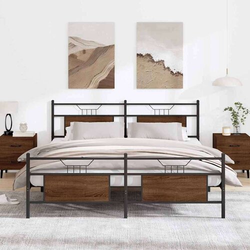 Metalni okvir kreveta bez madraca smeđa boja hrasta 183x213 cm Slike