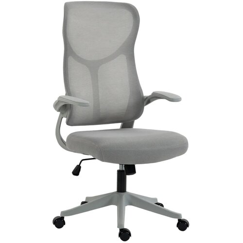  Ergonomska mrežasta uredska stolica okretna stolica s visokim naslonom sklopivi nasloni za ruke funkcija ljuljanja siva Cene