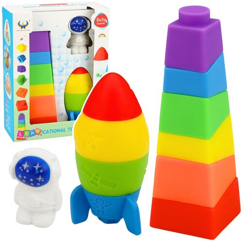  Set of Rubber Blocks Tower Rocket Cosmonaut Colorful 11 pcs. Slike