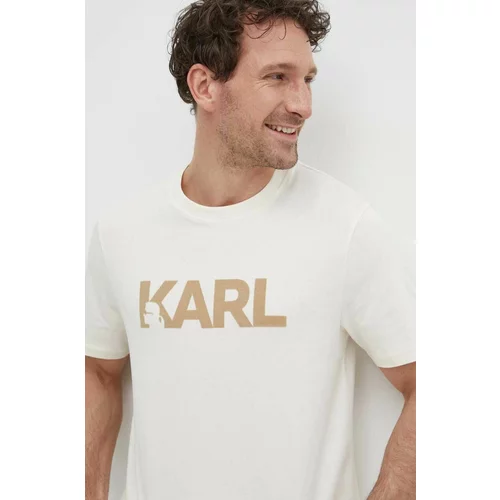 Karl Lagerfeld Bombažna kratka majica moški, bež barva