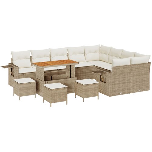 VidaXL 13-delni vrtni sofa set z blazinami Bež poli ratan akacija, 4-delni vrtni jedilni set z blazinami Bež poli ratan akacija Slike