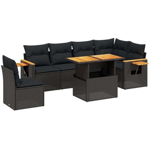 VidaXL 7-dijelni set vrtnih sofa od poliratana s jastucima crni Slike