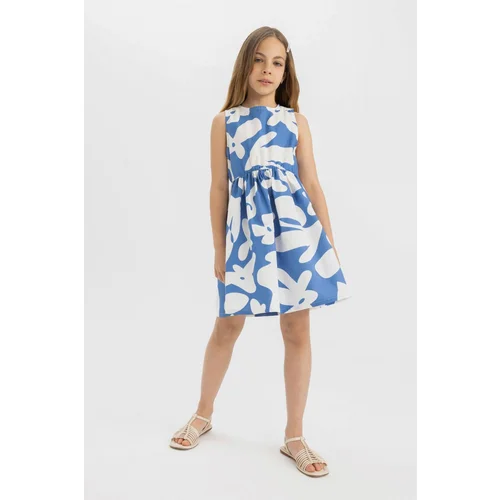 Defacto Girls' Poplin Sleeveless Patterned Dress