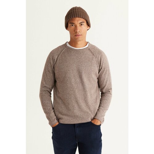 AC&Co / Altınyıldız Classics Men's Brown-Ecru Recycle Standard Fit Regular Cut Crew Neck Cotton Muline Pattern Knitwear Sweater. Slike