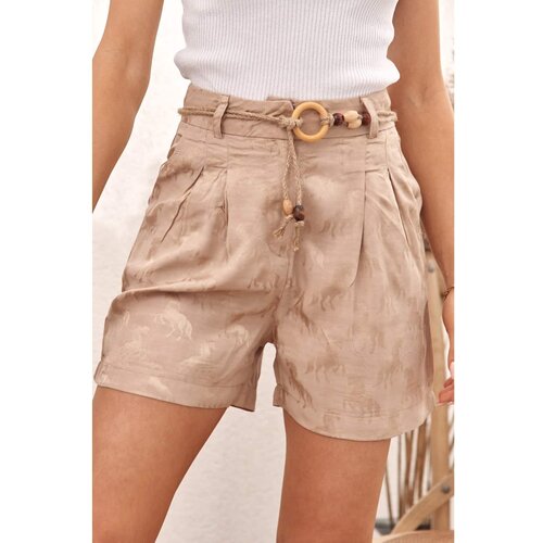 FASARDI Shorts with embossed pattern, high waisted, beige Cene