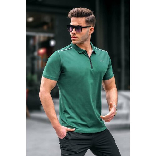 Madmext Men's Dark Green Basic Zippered Polo T-Shirt 6076 Cene
