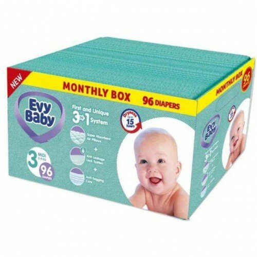 Evy Baby pelene za bebe box 3 midi 5 - 9kg, 96kom, 3u1 Slike