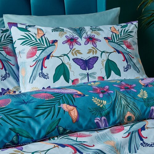 Catherine Lansfield Modra posteljnina za zakonsko posteljo 200x200 cm Mya Tropical Floral &amp;ndash; Slike