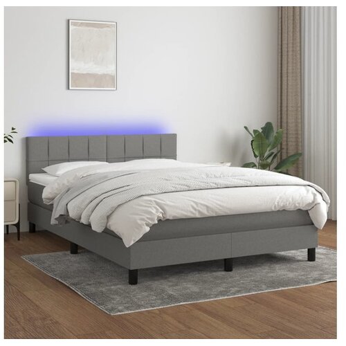  Box spring postelja z vzmetnico LED temno siva 140x200 cm blago Cene