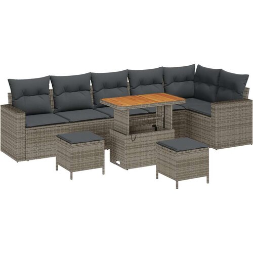 9 Komada Vrtni Sofa Set S Jastucima Siva Poli Ratan Akacija 3 Komada Vrtni Set za Ručavanje S Jastucima Siva Poli Ratan Akacija Slike