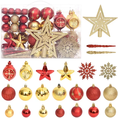  Set božićnih kuglica od 108 komada zlatne i crvene