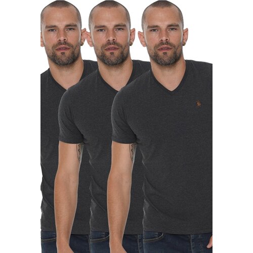 Dewberry TRIPLE SET T8568 V-NECK MEN'S T-SHIRT-ANTHRACITE-ANTHRACITE-ANTHRACITE Cene