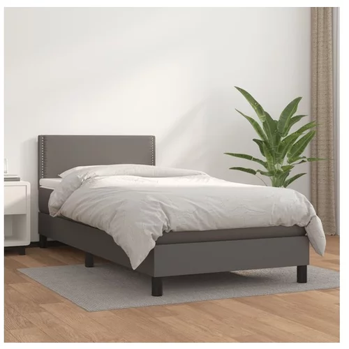  Box spring postelja z vzmetnico siva 80x200 cm umetno usnje