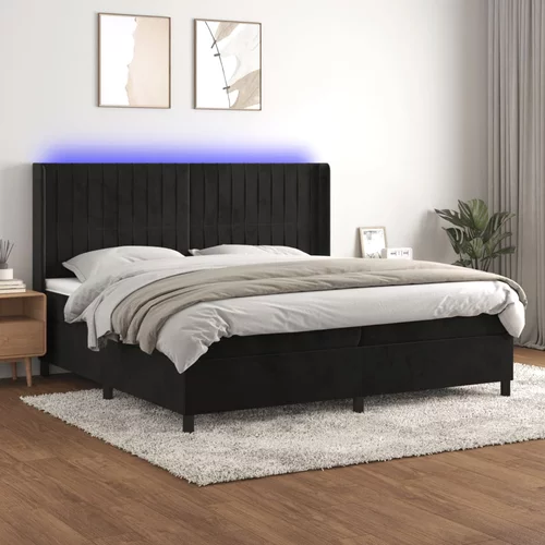 vidaXL Box spring postelja z vzmetnico LED črna 200x200 cm žamet
