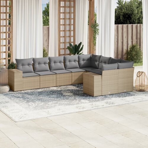 VidaXL 9-dijelni set vrtnih sofa s jastucima bež od poliratana Slike
